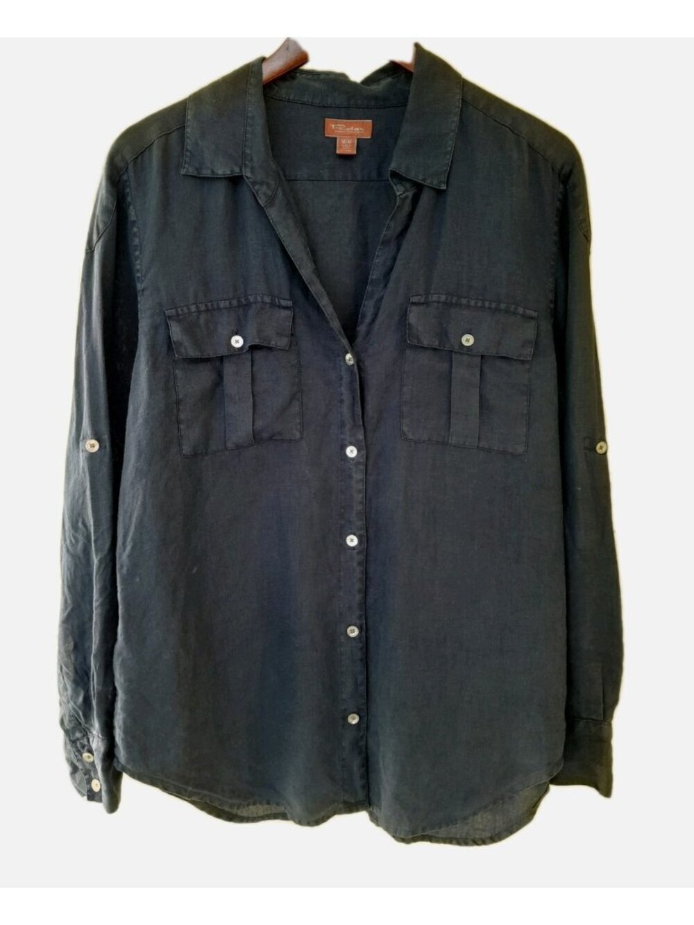 Tommy Bahama Relax Womens Linen Roll Tab Button Down Casual Sz Small Shirt Blue